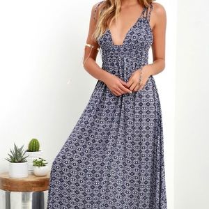 Lulus Field Day Navy Blue Print Maxi Dress SM